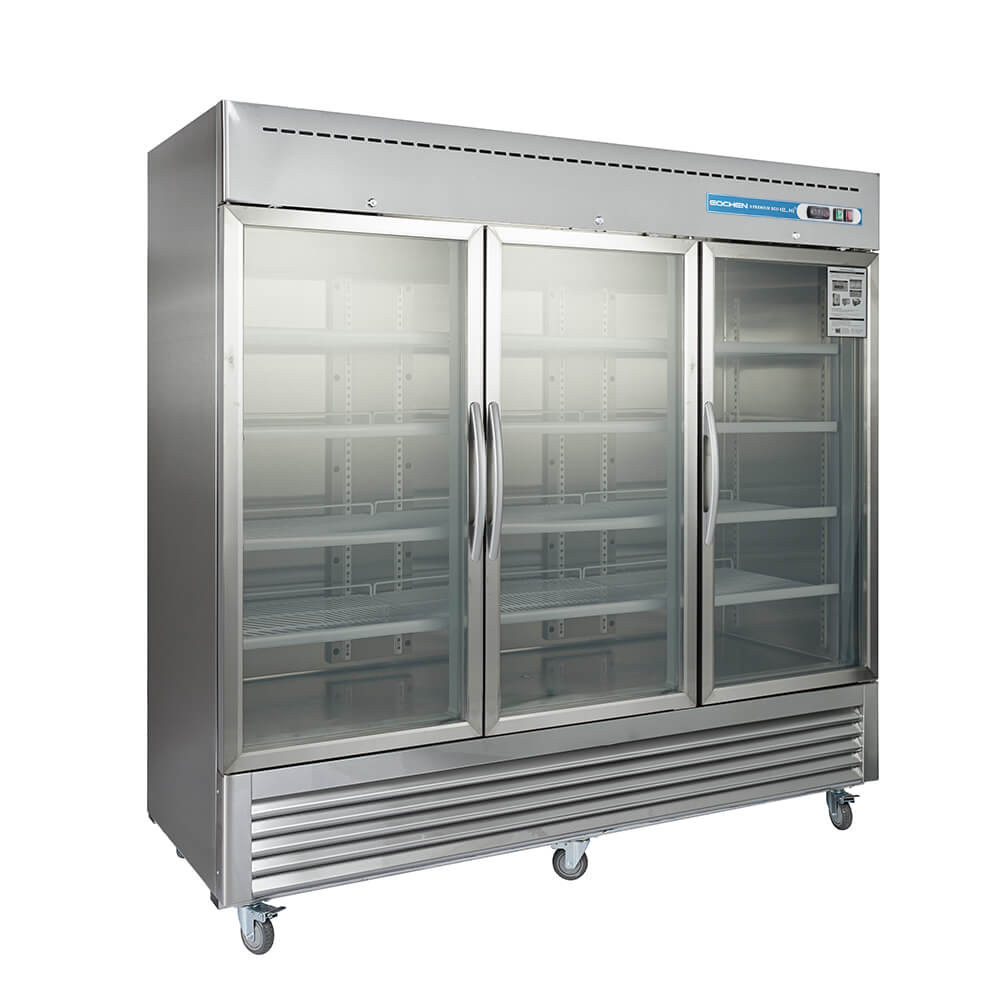 3 Door Commercial Beverage Refrigerator, EQCHEN 82 Inch Commercial Glass Door Refrigerator
