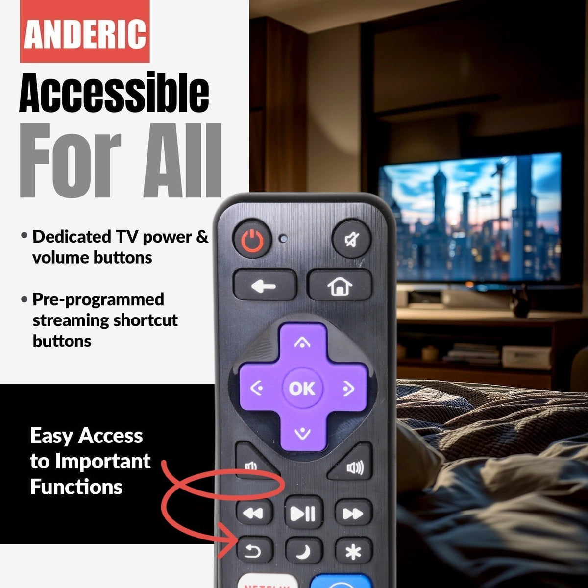 Anderic Substitute for Roku RC-ALIR EXPRESS Streaming IR Remote Control 3226000619 [RRST01]