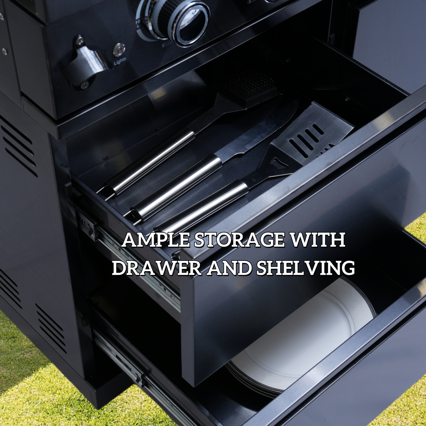 NG 85" 4-Burner 72,000 BTU Black Outdoor Kitchen Island Grill + Refrigerator + Sink