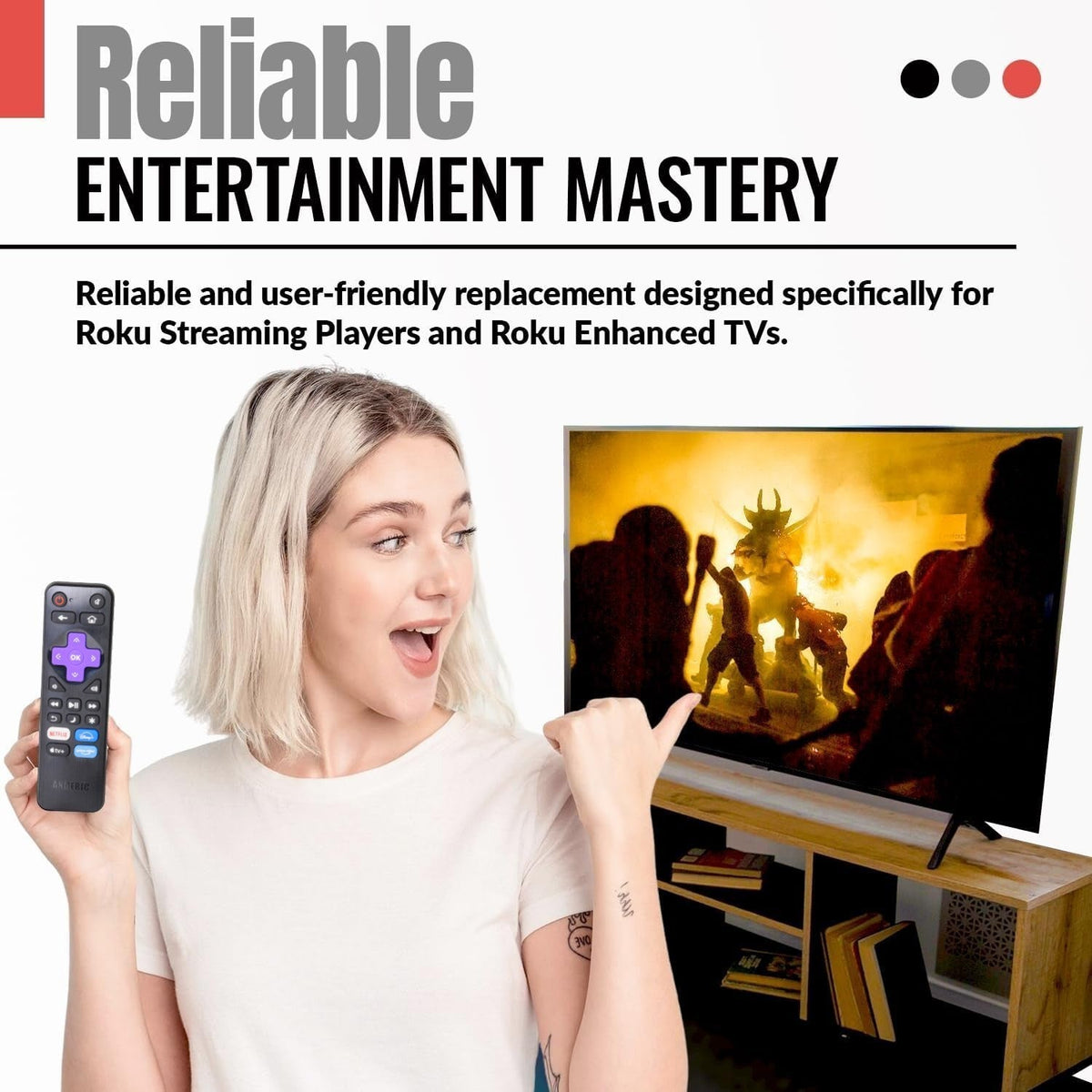 Anderic Substitute for Roku RC-ALIR EXPRESS Streaming Remote Control 3226001237 [RRST01]