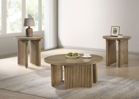 Adina 3-piece Round Coffee Table Set Distressed Light Brown