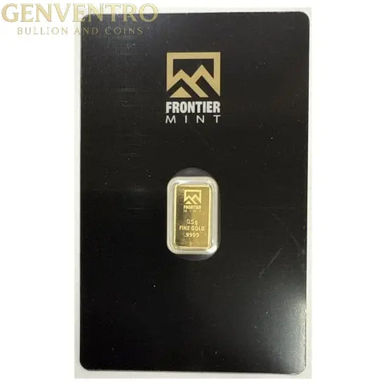 0.5 GRAM FRONTIER MINT .9999 FINE GOLD BAR - IN ASSAY CARD