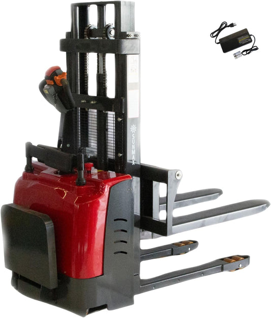 Full Electric Pallet Stacker, 3300 lb Capacity, 78" Lift Height, Walk-Behind Material Lift for Open-Bottom Pallets, Warehouse Stacker