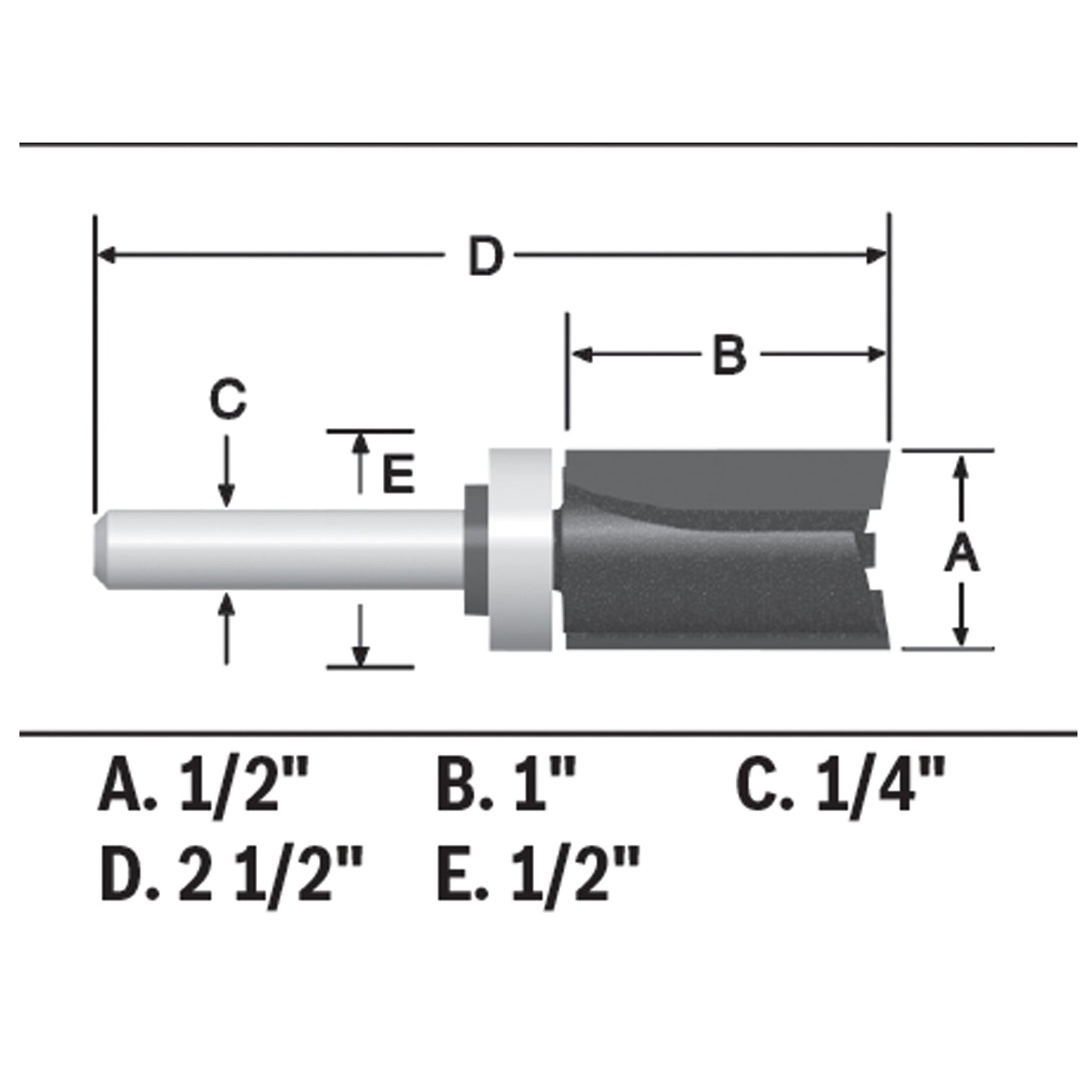 BOSCH 85680MC 1/2 In. x 1 In. Carbide-Tipped Double-Flute Top-Bearing Straight Trim Router Bit