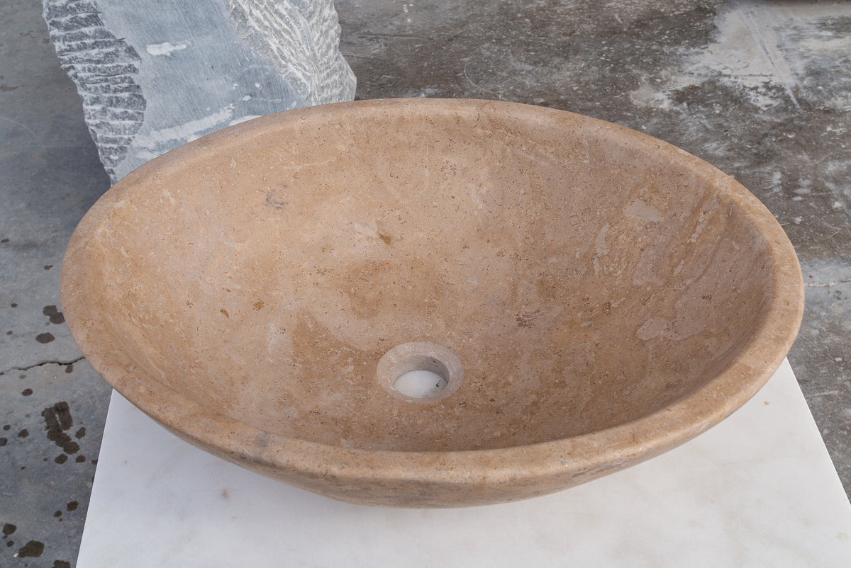 Walnut Travertine Natural Stone Bathroom Vessel Sink - Honed and Filled 16 x 20.5 x 6