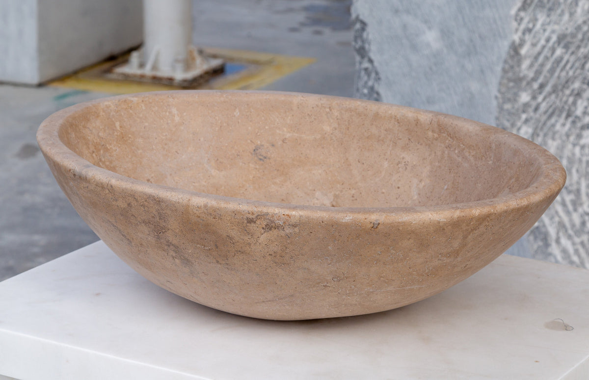 Walnut Travertine Natural Stone Bathroom Vessel Sink - Honed and Filled 16 x 20.5 x 6