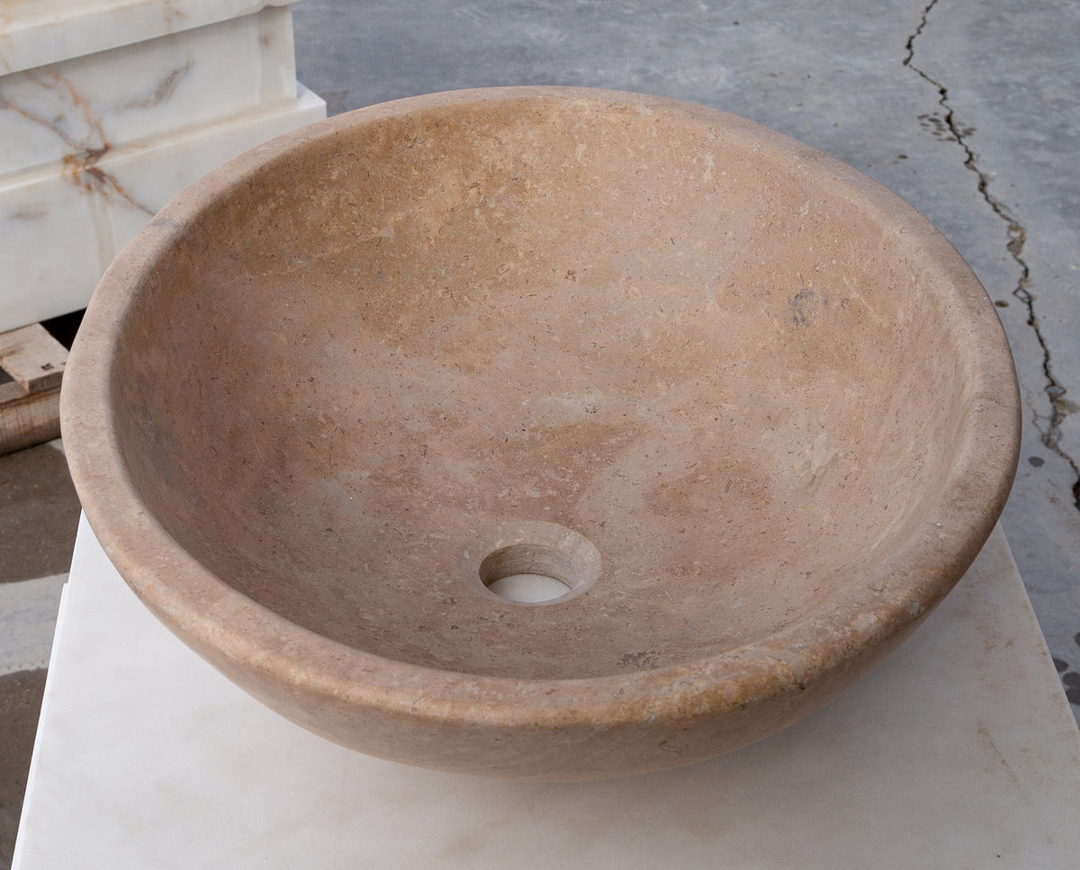 Walnut Travertine Natural Stone Bathroom Vessel Sink - Honed and Filled 16 x 20.5 x 6
