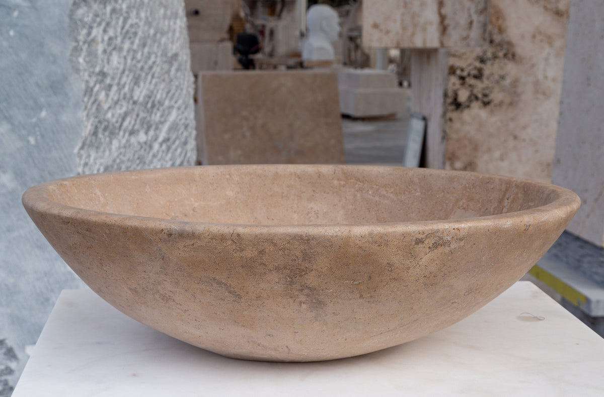 Walnut Travertine Natural Stone Bathroom Vessel Sink - Honed and Filled 16 x 20.5 x 6
