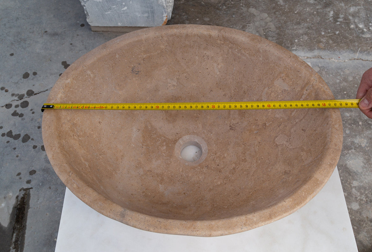 Walnut Travertine Natural Stone Bathroom Vessel Sink - Honed and Filled 16 x 20.5 x 6