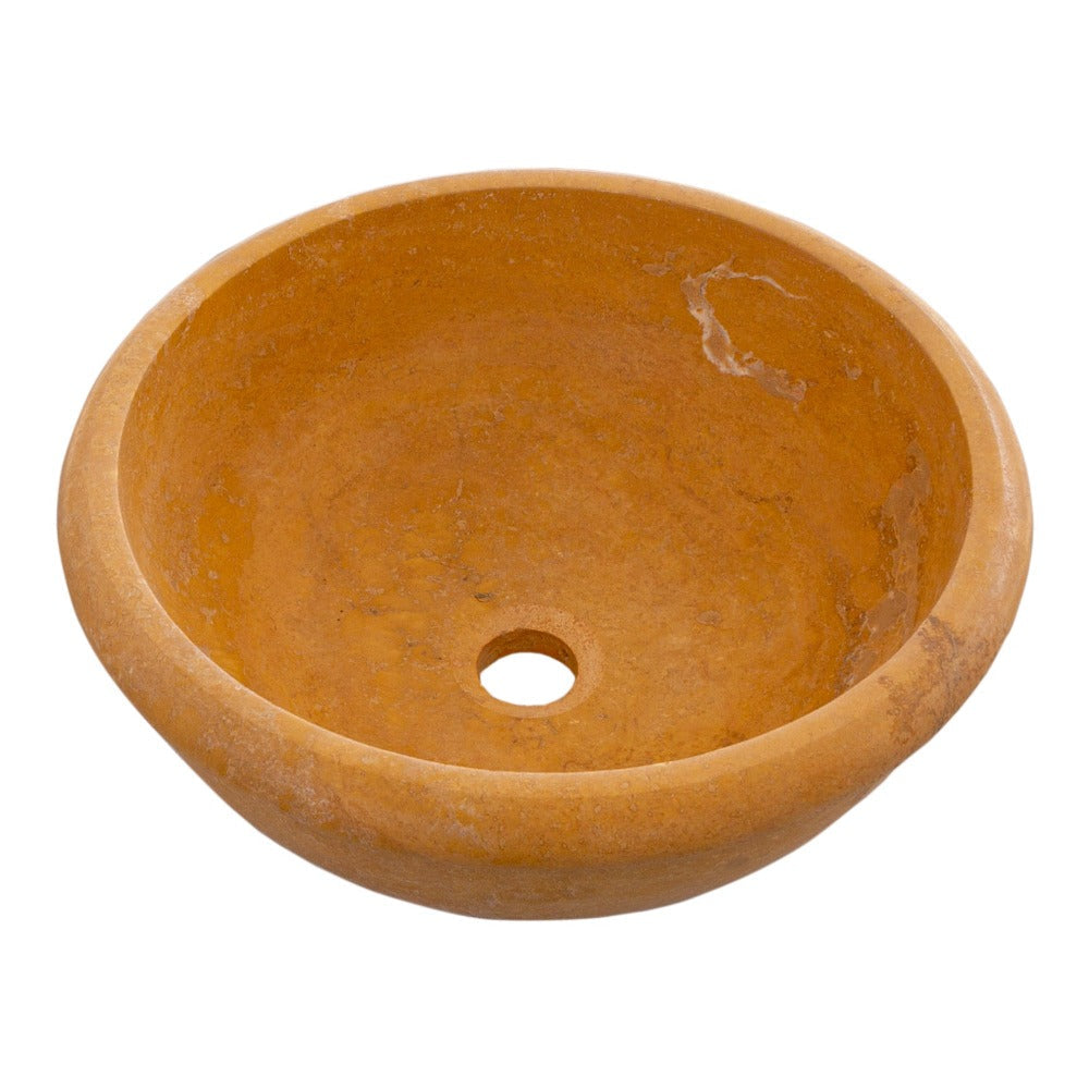 Golden Sienna Turkish Travertine Stone Vessel Sink - 16x6 Inch Round Honed and Filled