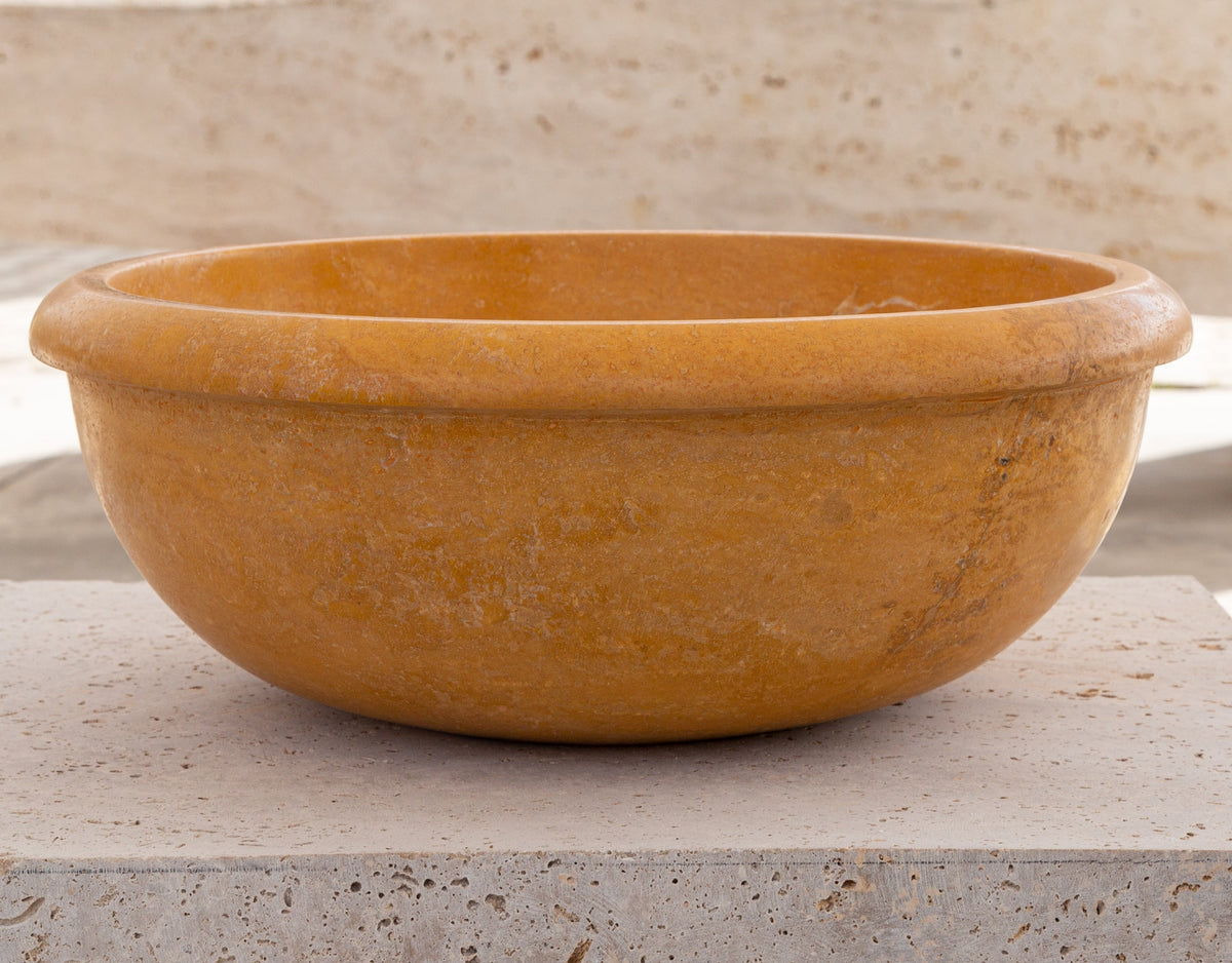 Golden Sienna Turkish Travertine Stone Vessel Sink - 16x6 Inch Round Honed and Filled