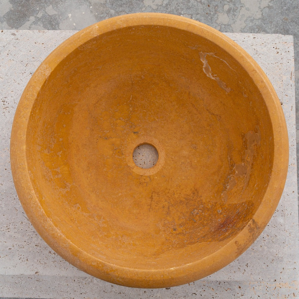 Golden Sienna Turkish Travertine Stone Vessel Sink - 16x6 Inch Round Honed and Filled