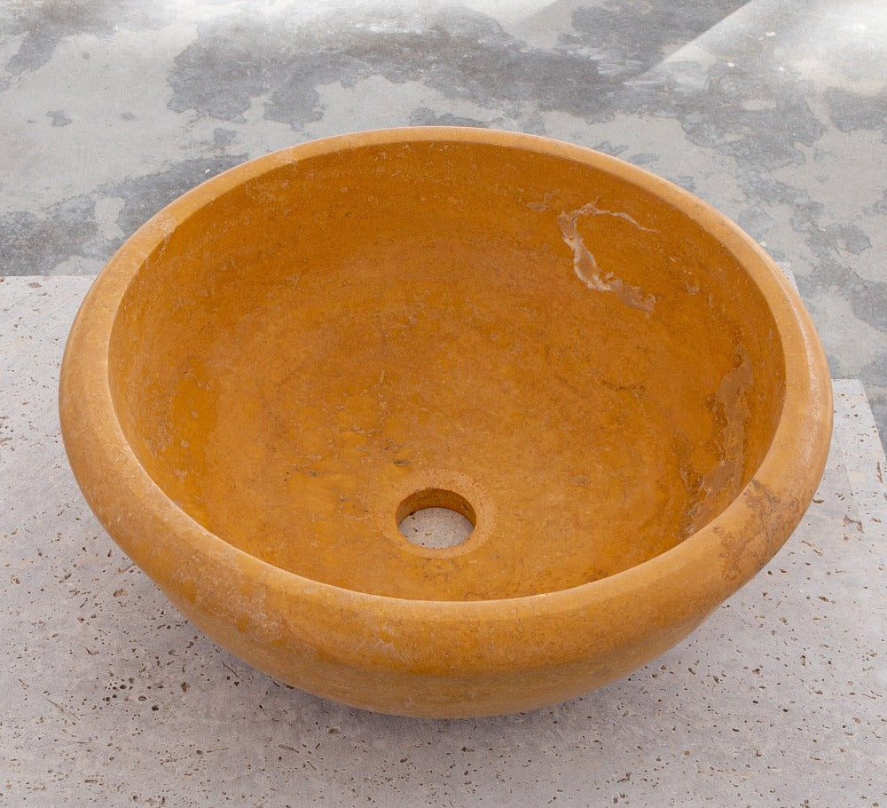 Golden Sienna Turkish Travertine Stone Vessel Sink - 16x6 Inch Round Honed and Filled