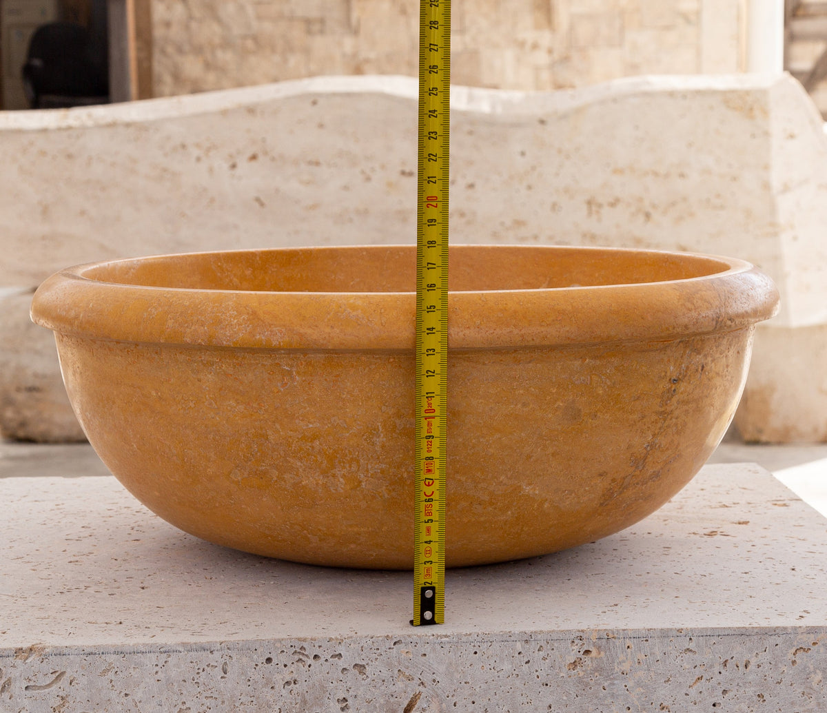 Golden Sienna Turkish Travertine Stone Vessel Sink - 16x6 Inch Round Honed and Filled