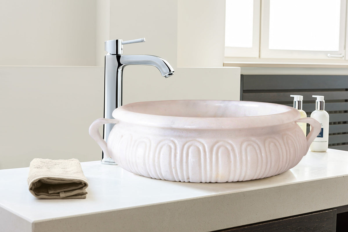 White Marble Vessel Sink Bowl - Polished 17x6 Diameter