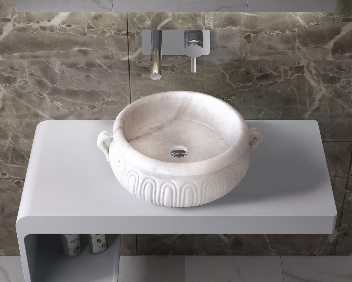 White Marble Vessel Sink Bowl - Polished 17x6 Diameter