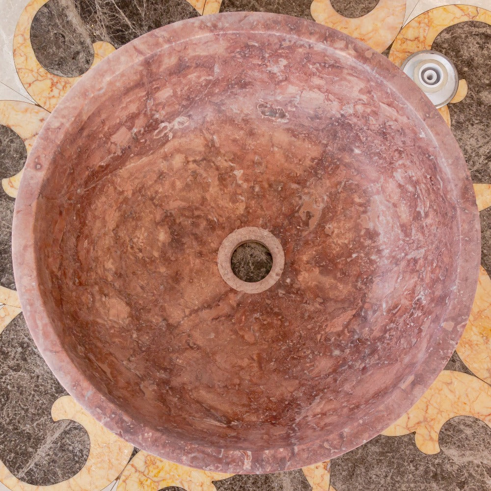Premium Red Travertine Natural Stone Vessel Sink Honed Matte 16x6