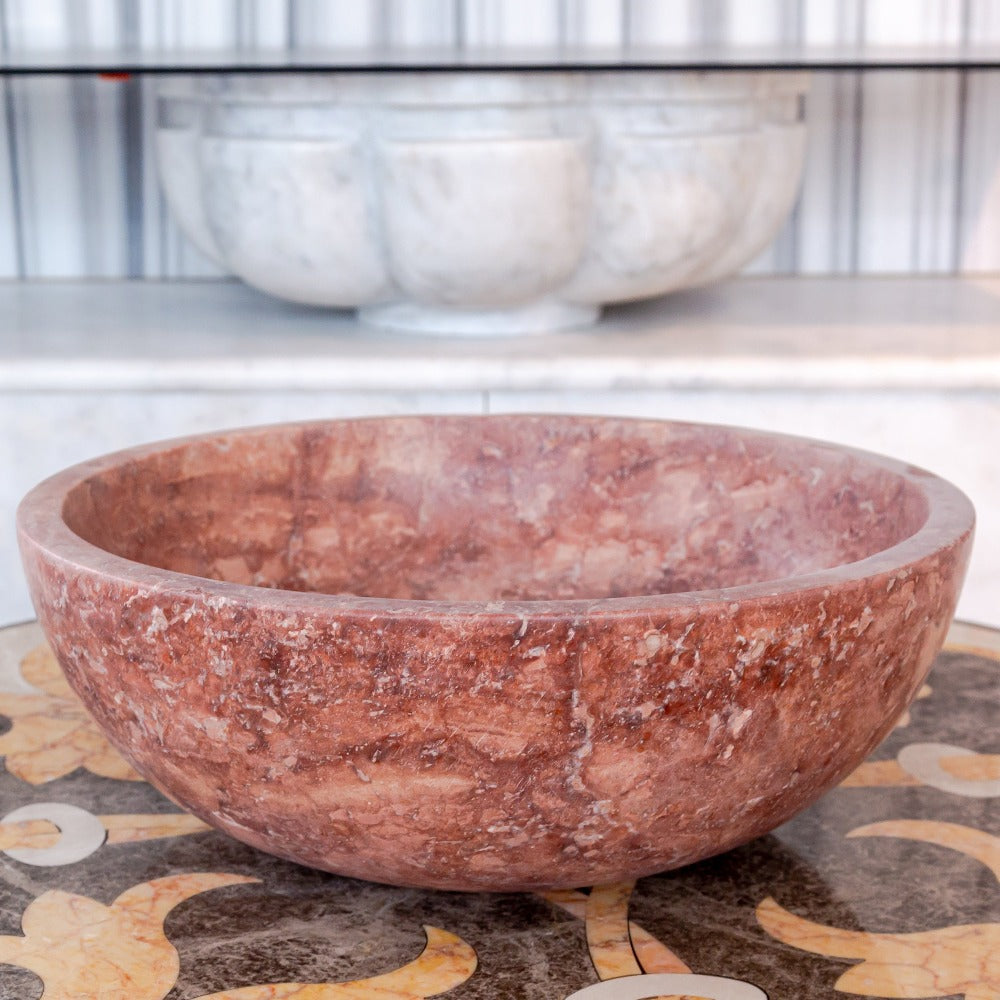 Premium Red Travertine Natural Stone Vessel Sink Honed Matte 16x6