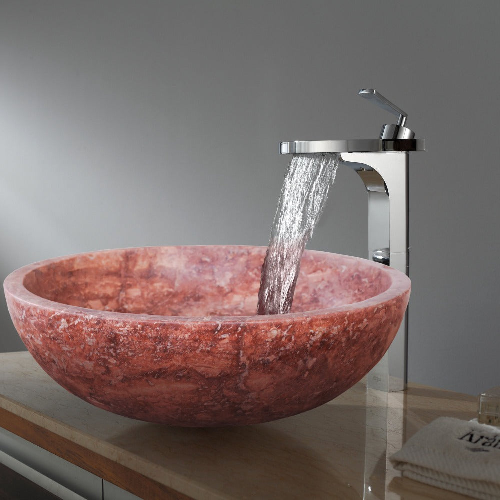 Premium Red Travertine Natural Stone Vessel Sink Honed Matte 16x6