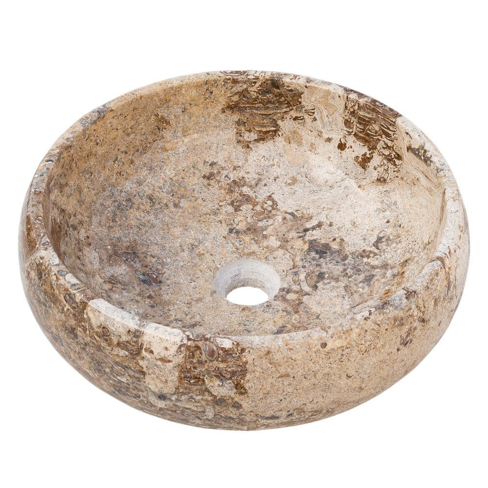 Turkish Travertine Vessel Sink Valencia Beige Filled and Polished Stone 16 Inch