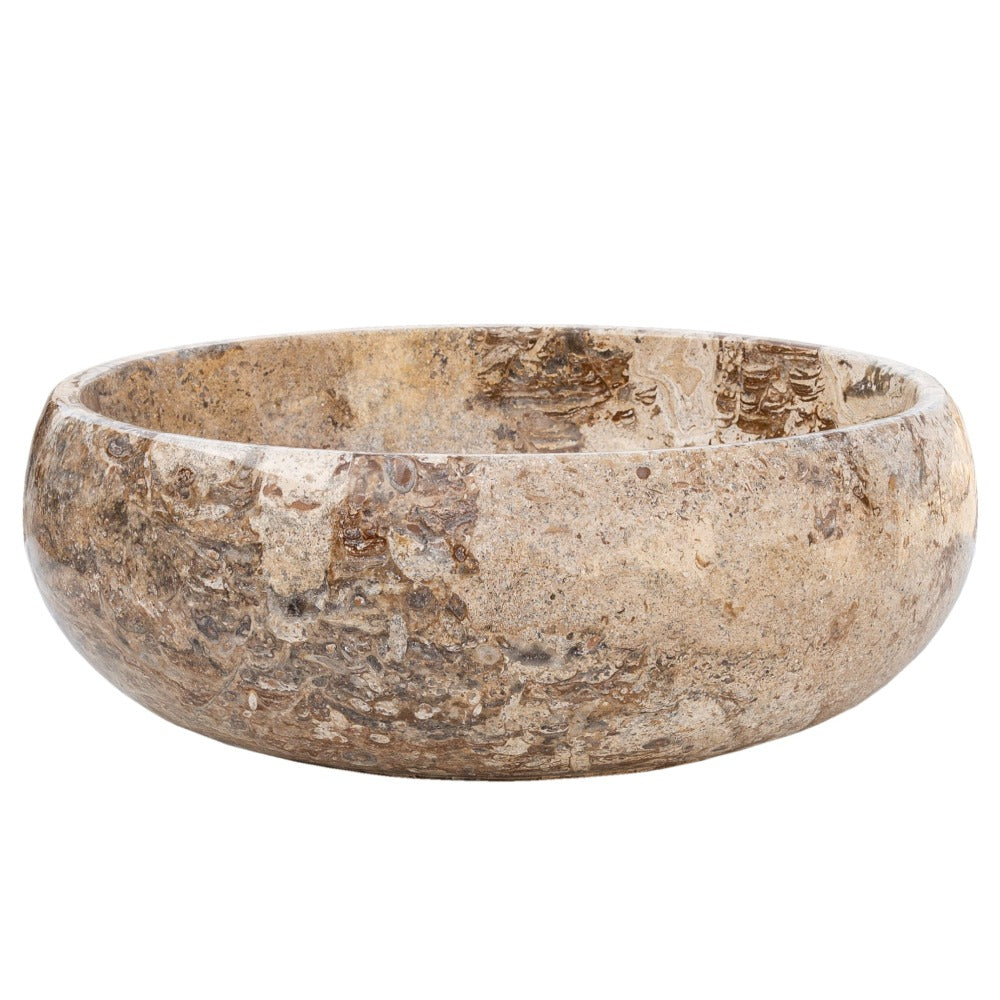 Turkish Travertine Vessel Sink Valencia Beige Filled and Polished Stone 16 Inch