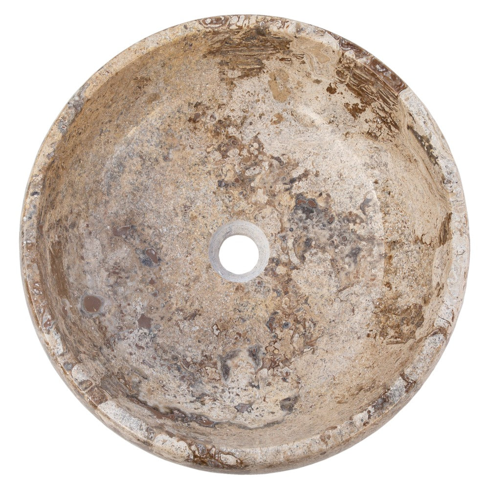 Turkish Travertine Vessel Sink Valencia Beige Filled and Polished Stone 16 Inch