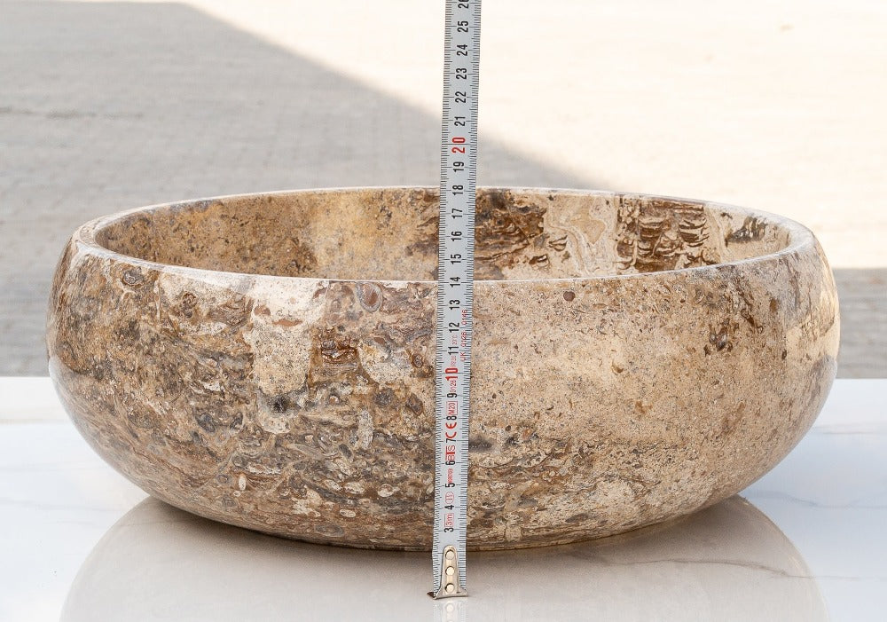 Turkish Travertine Vessel Sink Valencia Beige Filled and Polished Stone 16 Inch