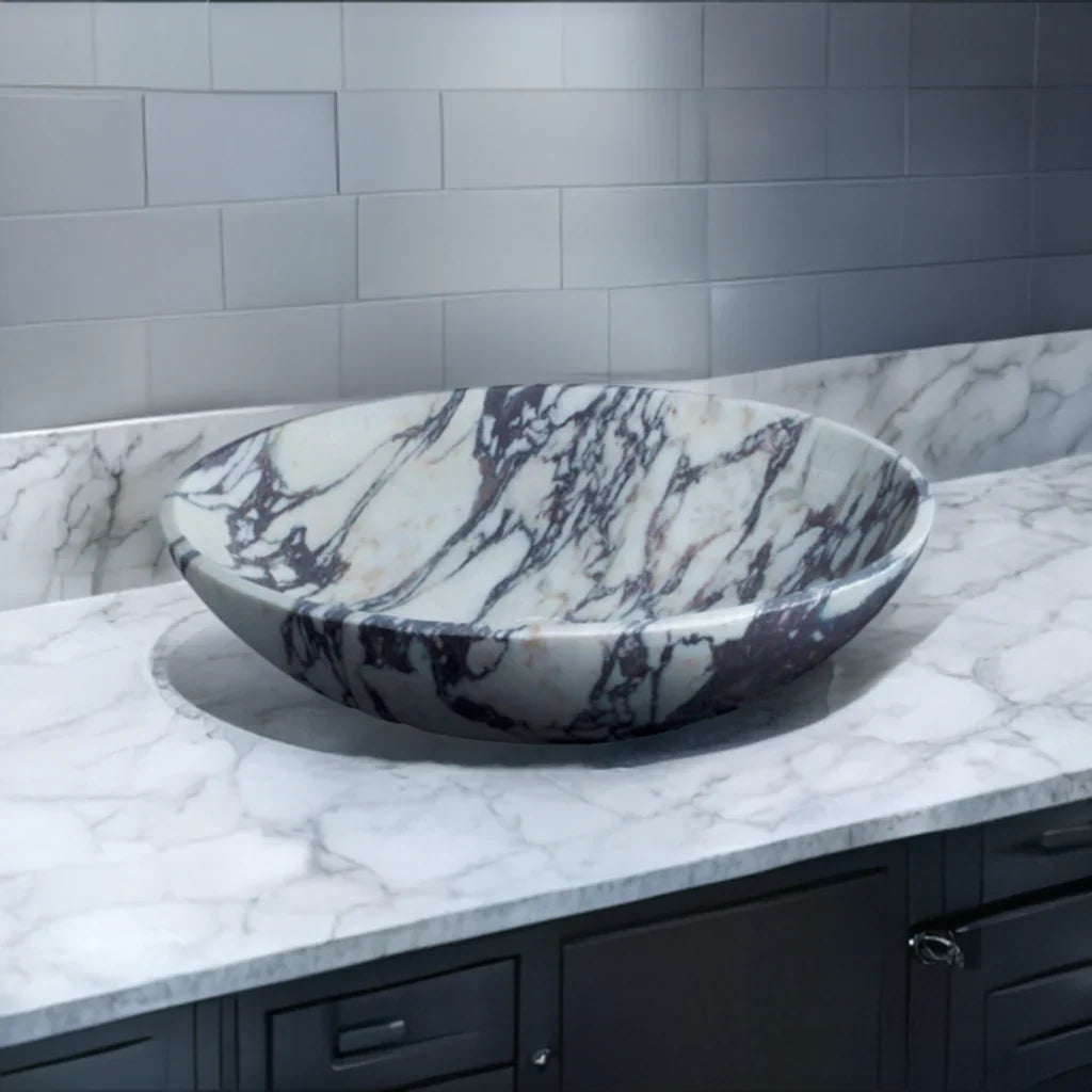 Calacatta Viola Marble Oval Above Vanity Bathroom Sink 14x18x5