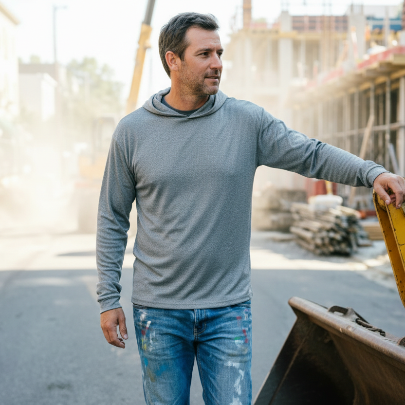 Hooded Long Sleeve Hi Vis Shirt – Lightweight Mesh Polyester