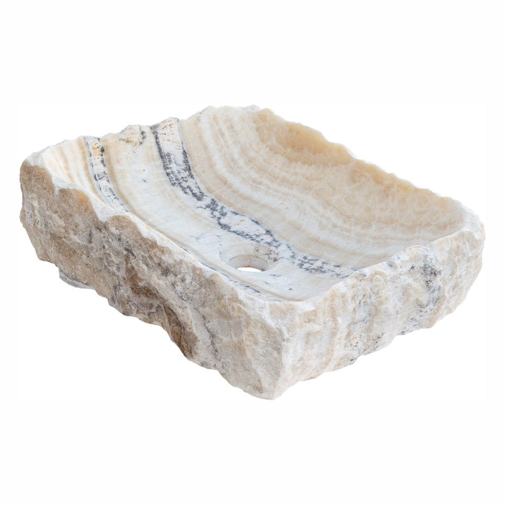 Honey Onyx Natural Stone Vessel Sink - Rustic Handcrafted 13x16