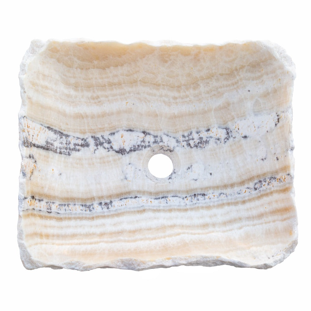 Honey Onyx Natural Stone Vessel Sink - Rustic Handcrafted 13x16