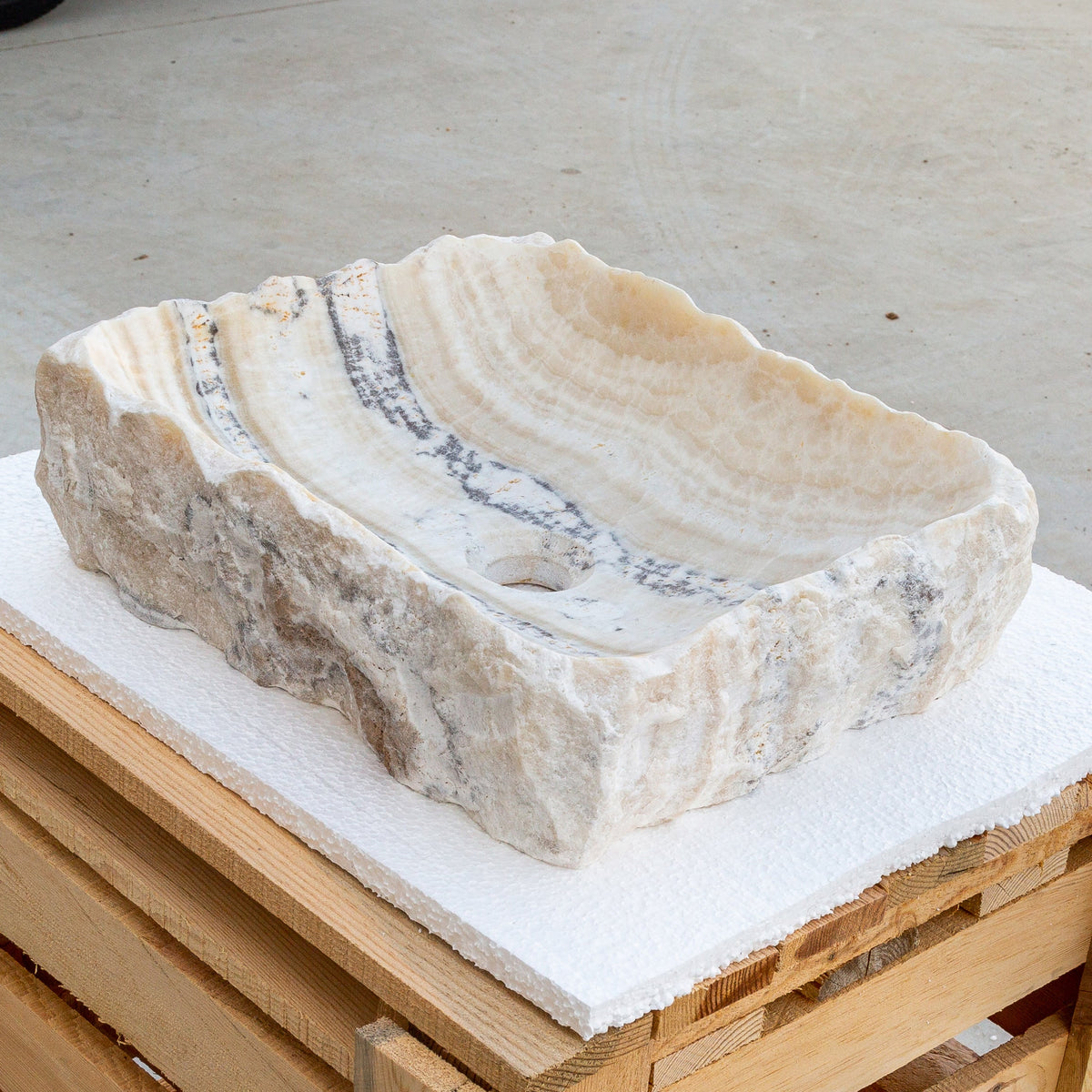 Honey Onyx Natural Stone Vessel Sink - Rustic Handcrafted 13x16