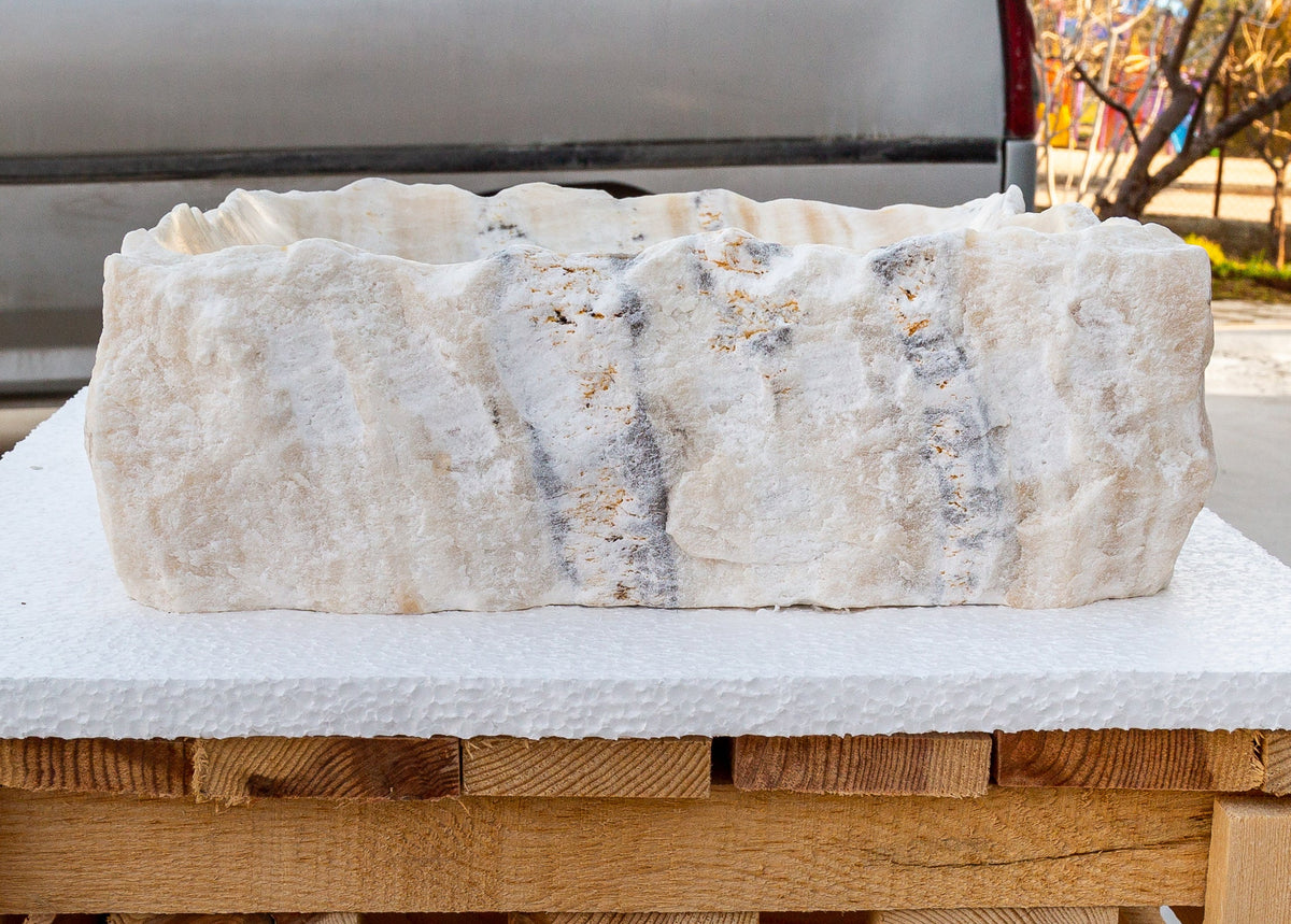 Honey Onyx Natural Stone Vessel Sink - Rustic Handcrafted 13x16