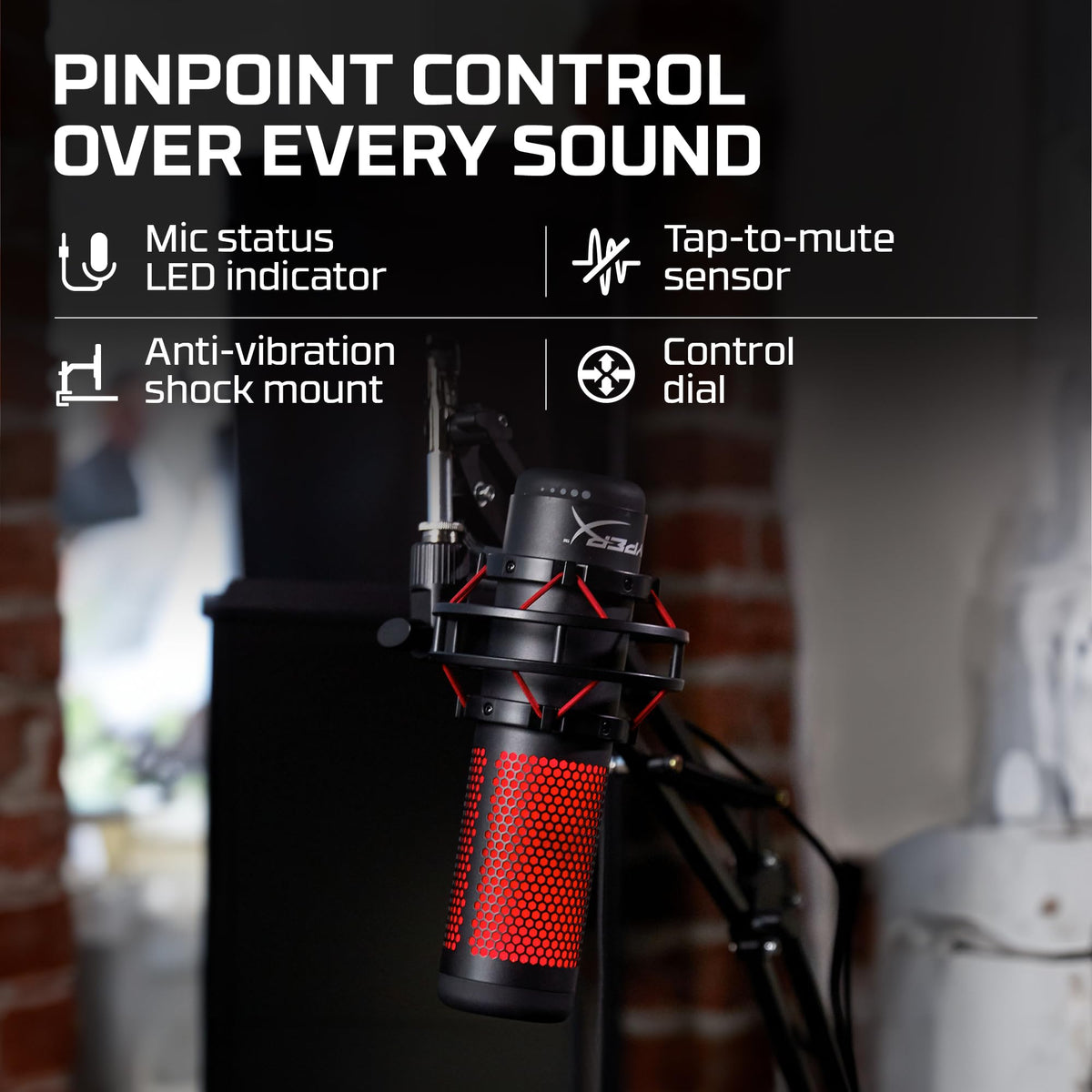 HyperX QuadCast 2 – USB Microphone for Gaming, Streaming and Podcasting, with On-Board Controls, LED Lighting, Removable Shock Mount, PC, Mac, PS5, PS4, USB-C - Black
