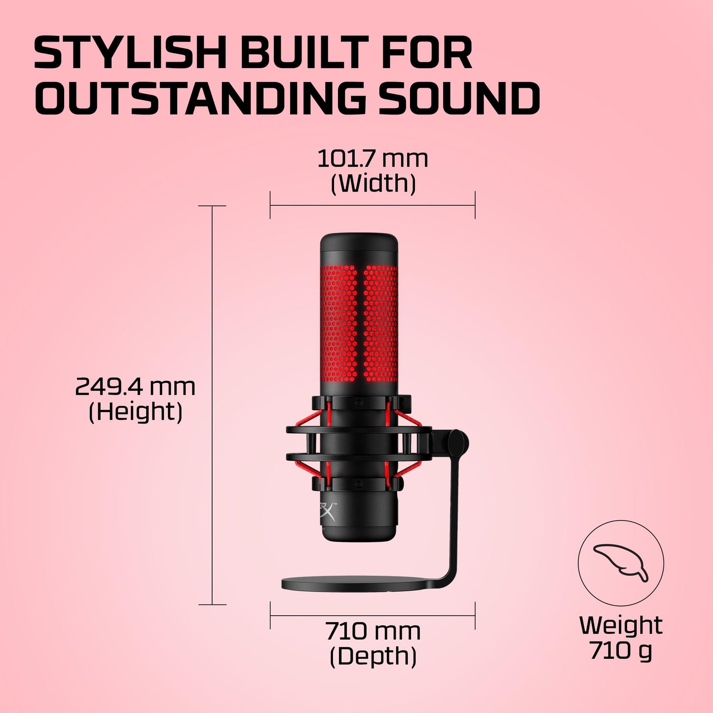 HyperX QuadCast 2 – USB Microphone for Gaming, Streaming and Podcasting, with On-Board Controls, LED Lighting, Removable Shock Mount, PC, Mac, PS5, PS4, USB-C - Black