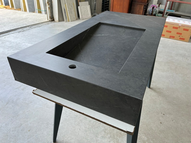 Porcelain Kitchen Sink 130cm - Grigio Carnico Italian Marble Style