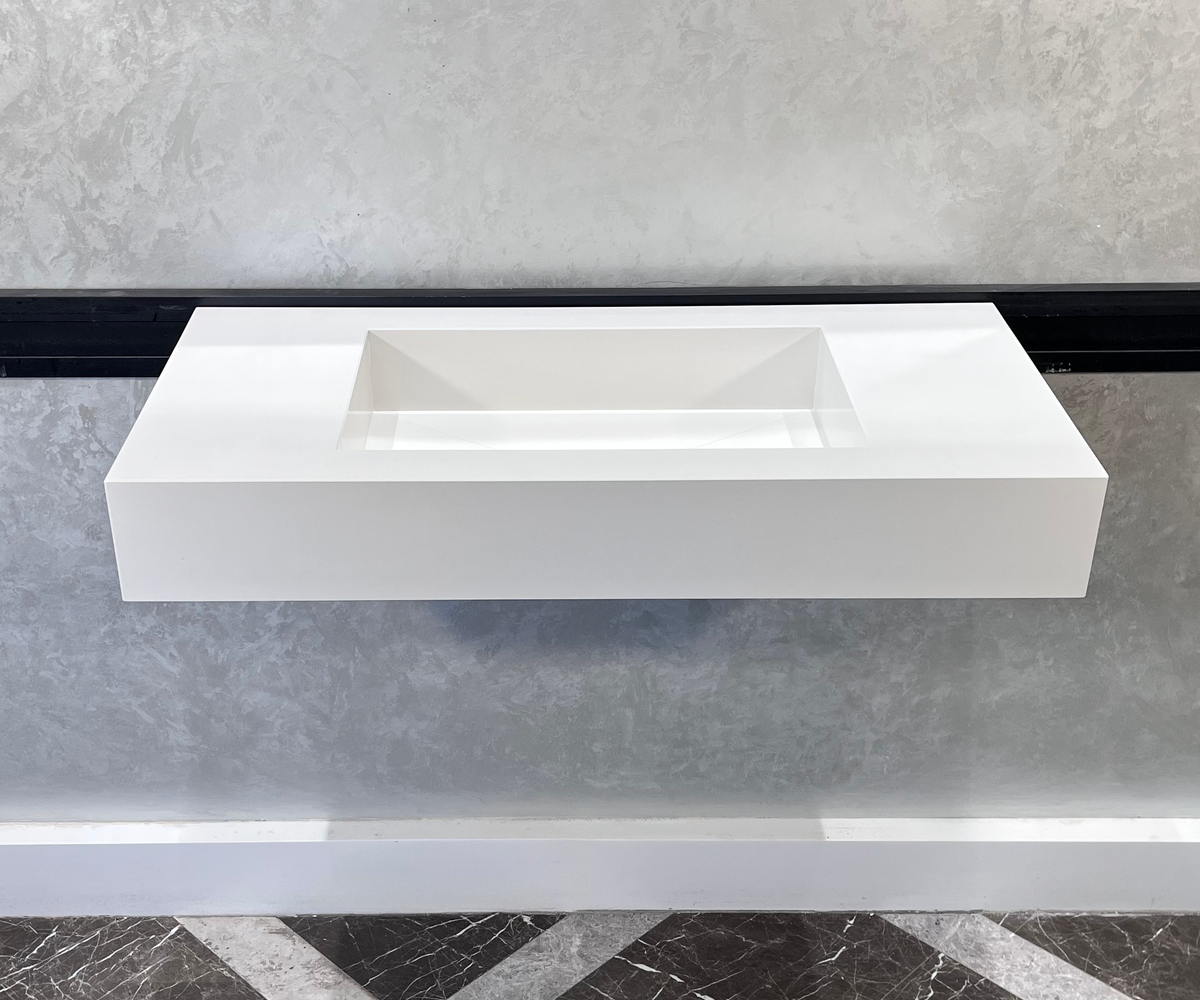 White Quartz Handcrafted Trough Sink - Engineered Composite Design