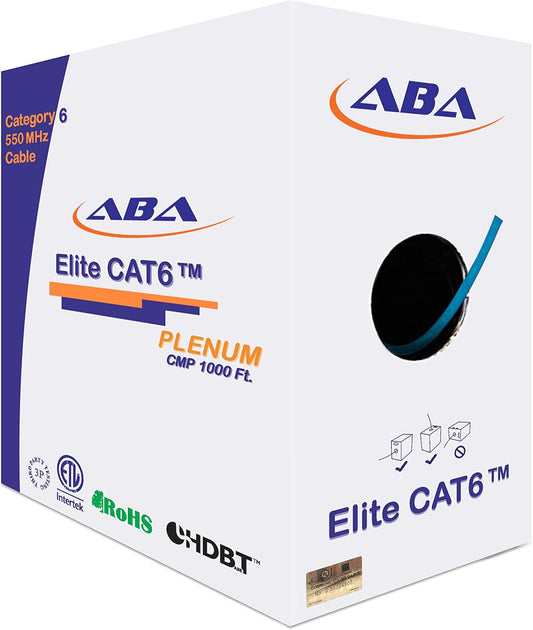 Infinity Cable Cat6 Plenum 550MHz CMP 23AWG UTP, 1000 Feet, Solid, 100% Pure Copper, UL Certified, Easy to Pull (Reelex II) Box, Blue