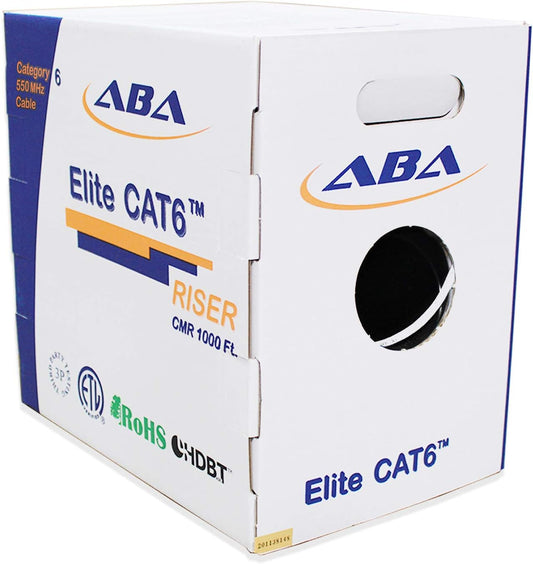 Infinity Cable Products Cat6 Riser (CMR) Ethernet Cable 1000ft White UTP 23AWG 550MHz UL Certified Easy Pull Reelex II Box Bulk Networking LAN