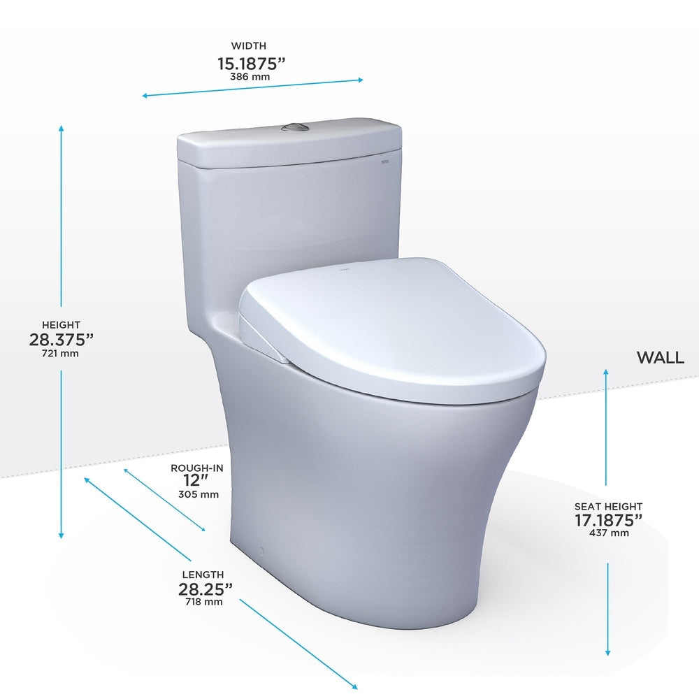 TOTO WASHLET+ Aquia IV One-Piece Dual Flush Toilet with Auto Flush S7A Bidet Seat, Cotton White