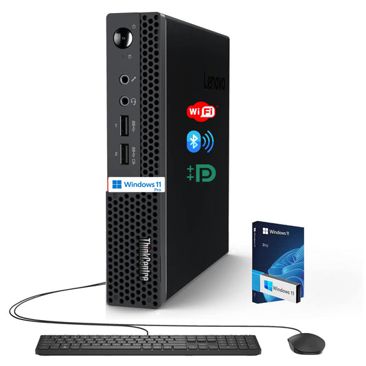 Lenovo Business Mini Desktop PC, AMD Processor, 4GB DDR4 RAM, 128GB PCIe SSD Drive, Dual Display Support, Wi-Fi, Bluetooth, USB & Ethernet Port, Windows 11 Pro, w/Keyboard & Mouse