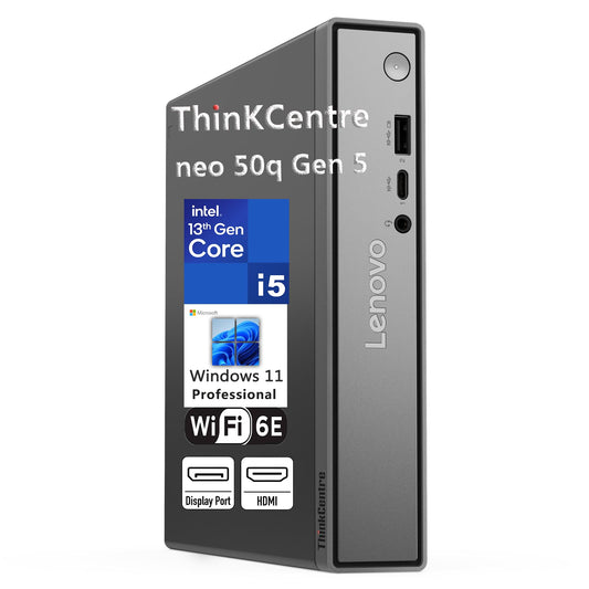 Lenovo ThinkCentre neo 50q Gen 5 Mini Desktop PC, Intel Core i5-13420H 8-Core, 16GB DDR5 RAM, 512GB SSD, WiFi 6E, Bluetooth 5.3, Dual Display, USB-C, Windows 11 Pro - Business Office Remote Work