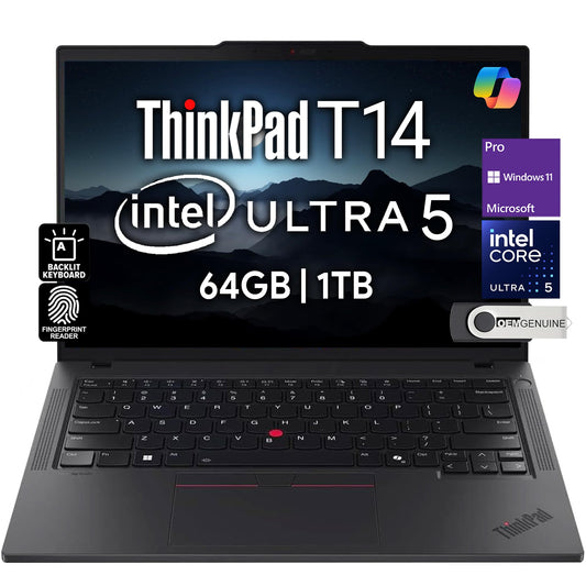 Lenovo ThinkPad T14 Gen 6 Business Laptop 14" FHD+ IPS, Intel Ultra 5 225U, 32GB DDR5 RAM, 1TB SSD, 5MP HD Webcam, Fingerprint, Backlit, Wi-Fi 6E, 2 Thunderbolt 4, AI PC
