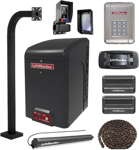 Lift CSL24UL High-Traffic Slide Gate Opener Kit with Battery Backup, 2 Remotes (811LM), 828LM Gateway, KPW250 Wireless Keypad & 42" Aluminum Pedestal