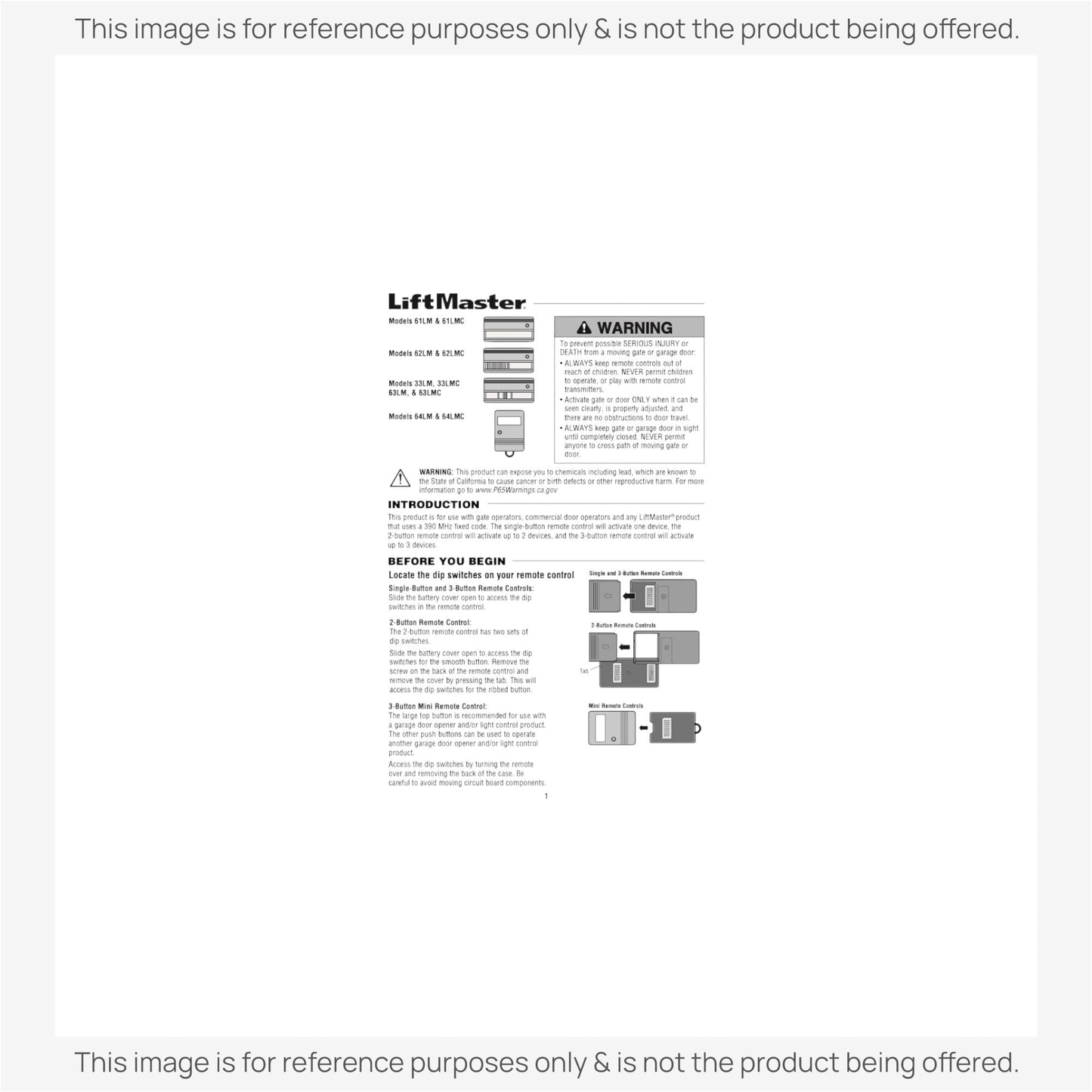 Substitute for LiftMaster 33LM / 33LMC / 63LM / 63LMC 3-Button Visor 390mhz Garage Door Opener Remote Control [375UT-3button]