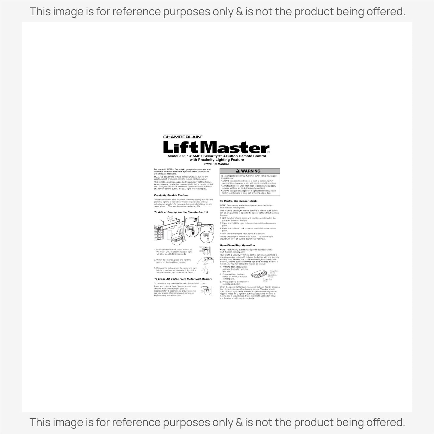 Substitute for LiftMaster 373P Premium 3-Button Vizor 315 MHz Garage Door Opener Remote Control [375UT-3button]