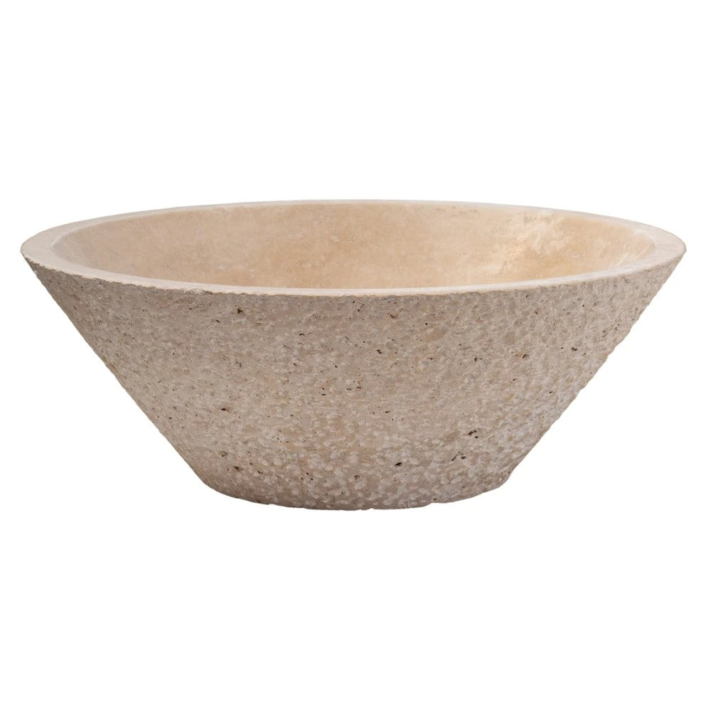 Light Beige Turkish Travertine Vessel Sink V-Shape 16x6 Handcrafted Honed Sandblasted