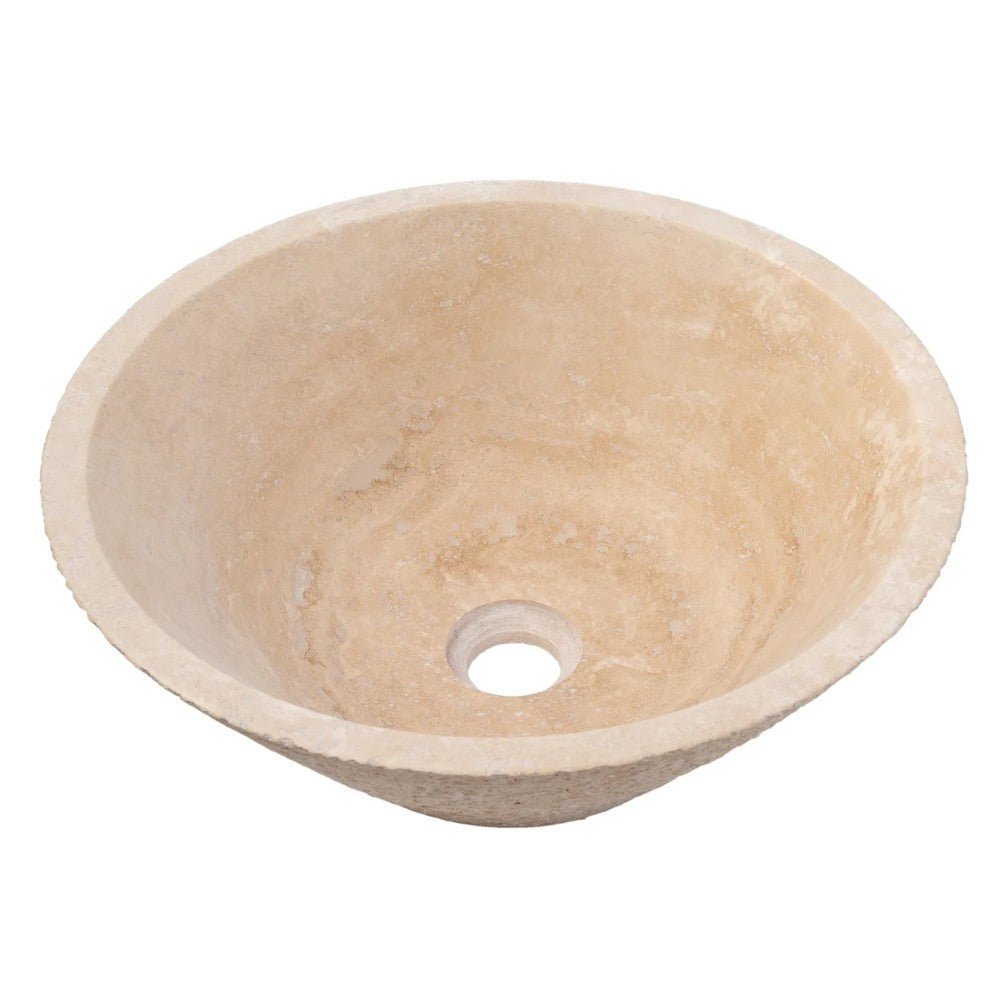 Light Beige Turkish Travertine Vessel Sink V-Shape 16x6 Handcrafted Honed Sandblasted
