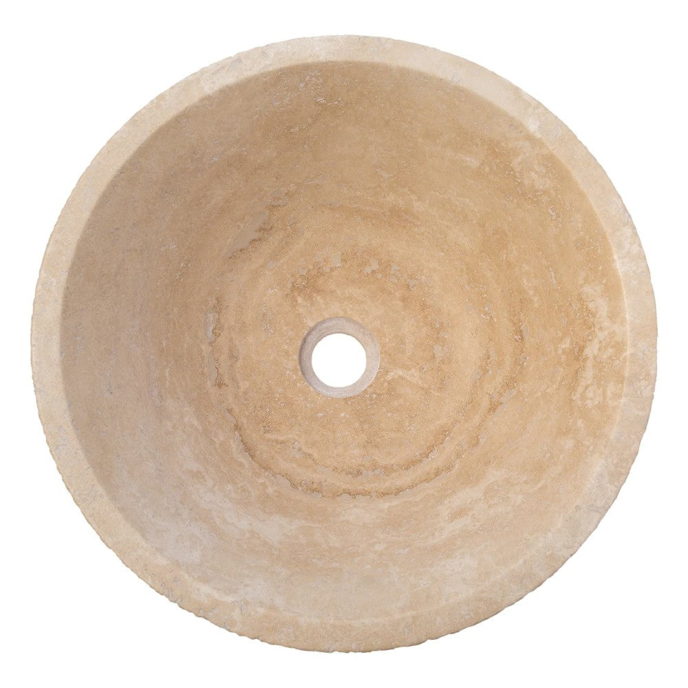 Light Beige Turkish Travertine Vessel Sink V-Shape 16x6 Handcrafted Honed Sandblasted
