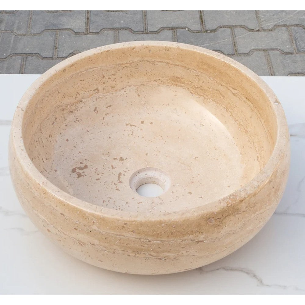 Light Beige Travertine Natural Stone Vessel Sink Polished 16x6